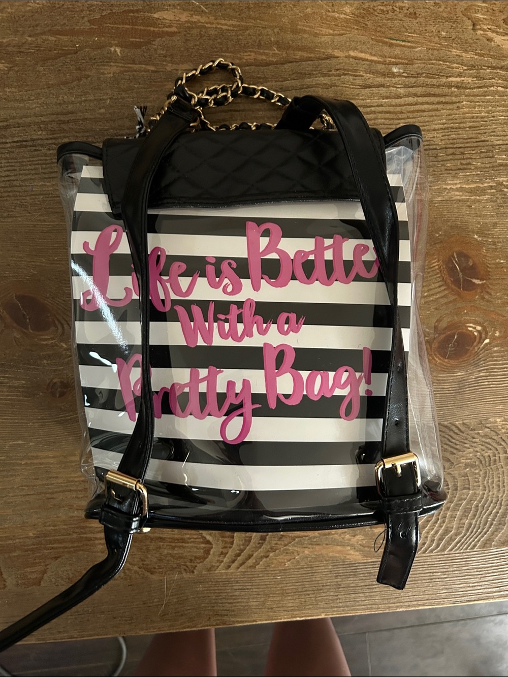 Ellie Clear Stadium Bag with Black Quilted Flap and Gold Chain - Picture 2 of 5